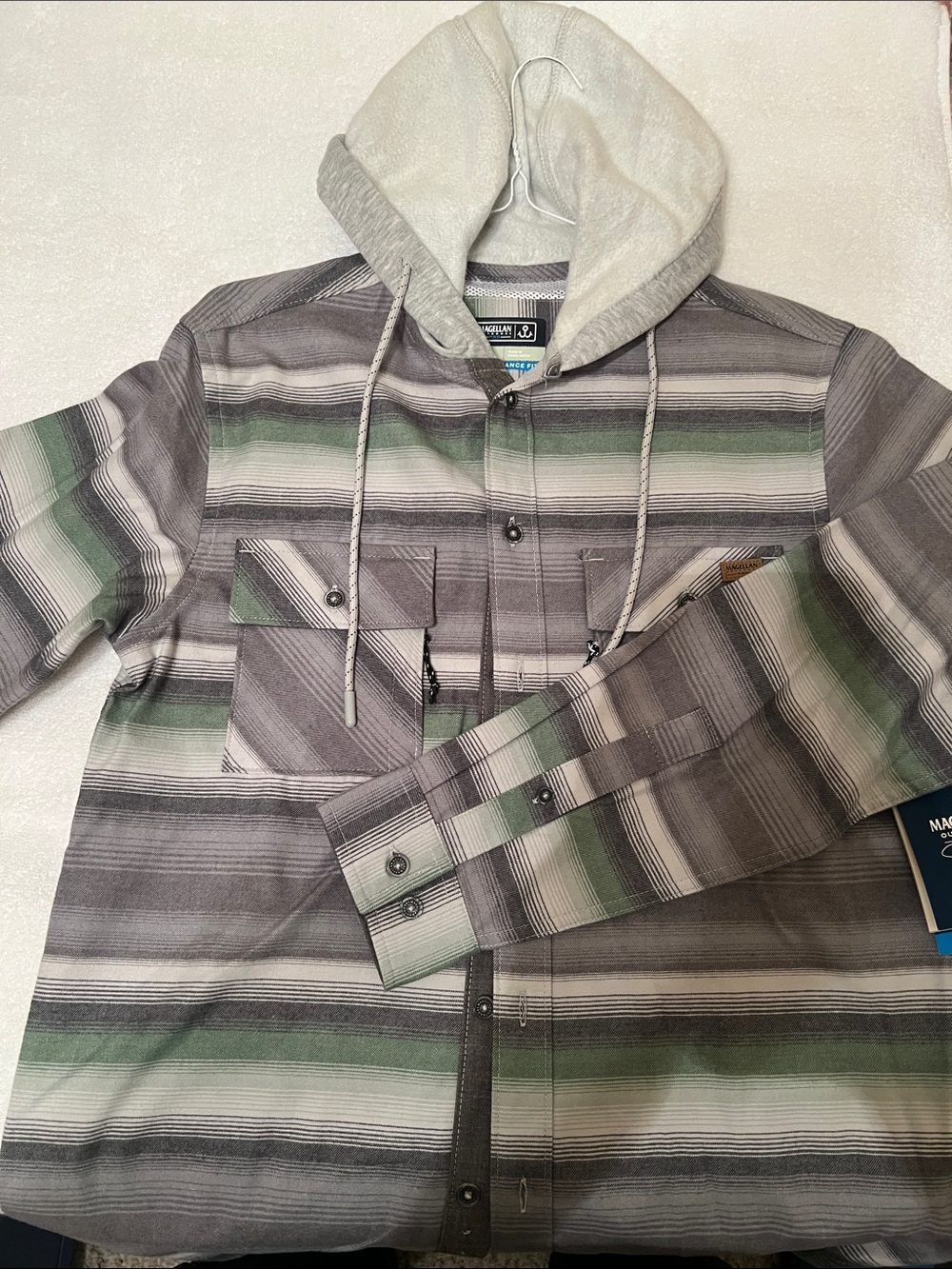 Magellan Outdoors Pro Jacob Wheeler Angler Flannel Hoody Oyster Stripe MSRP: $50